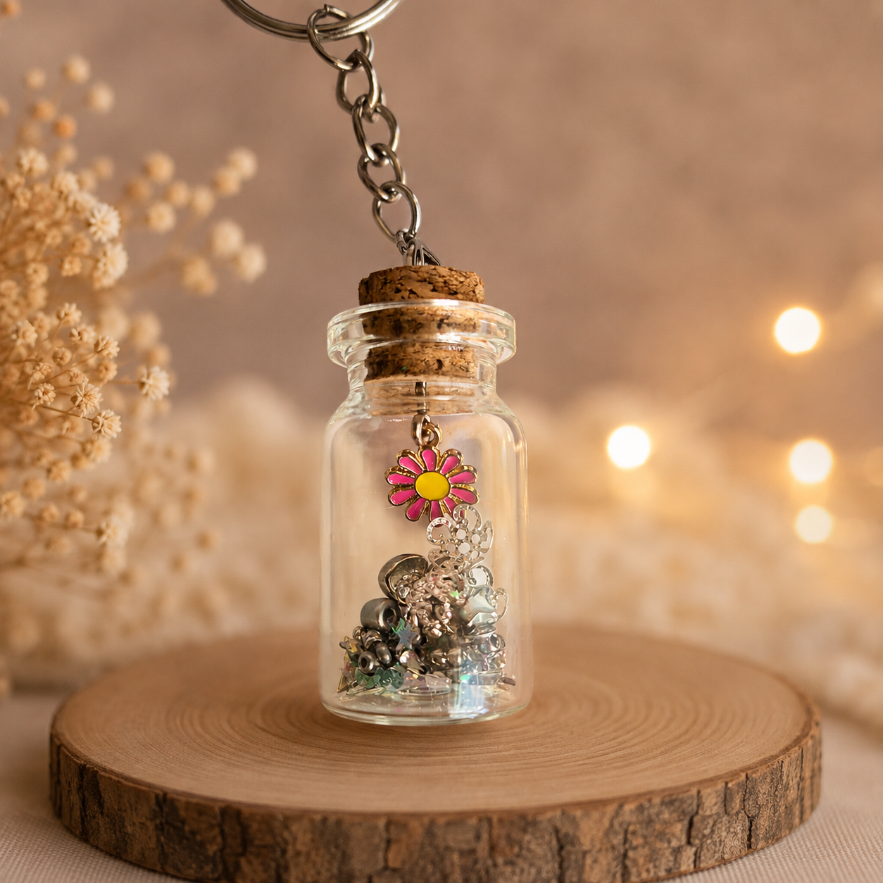 Schlüsselanhänger - "Glas/Blume/Silber"