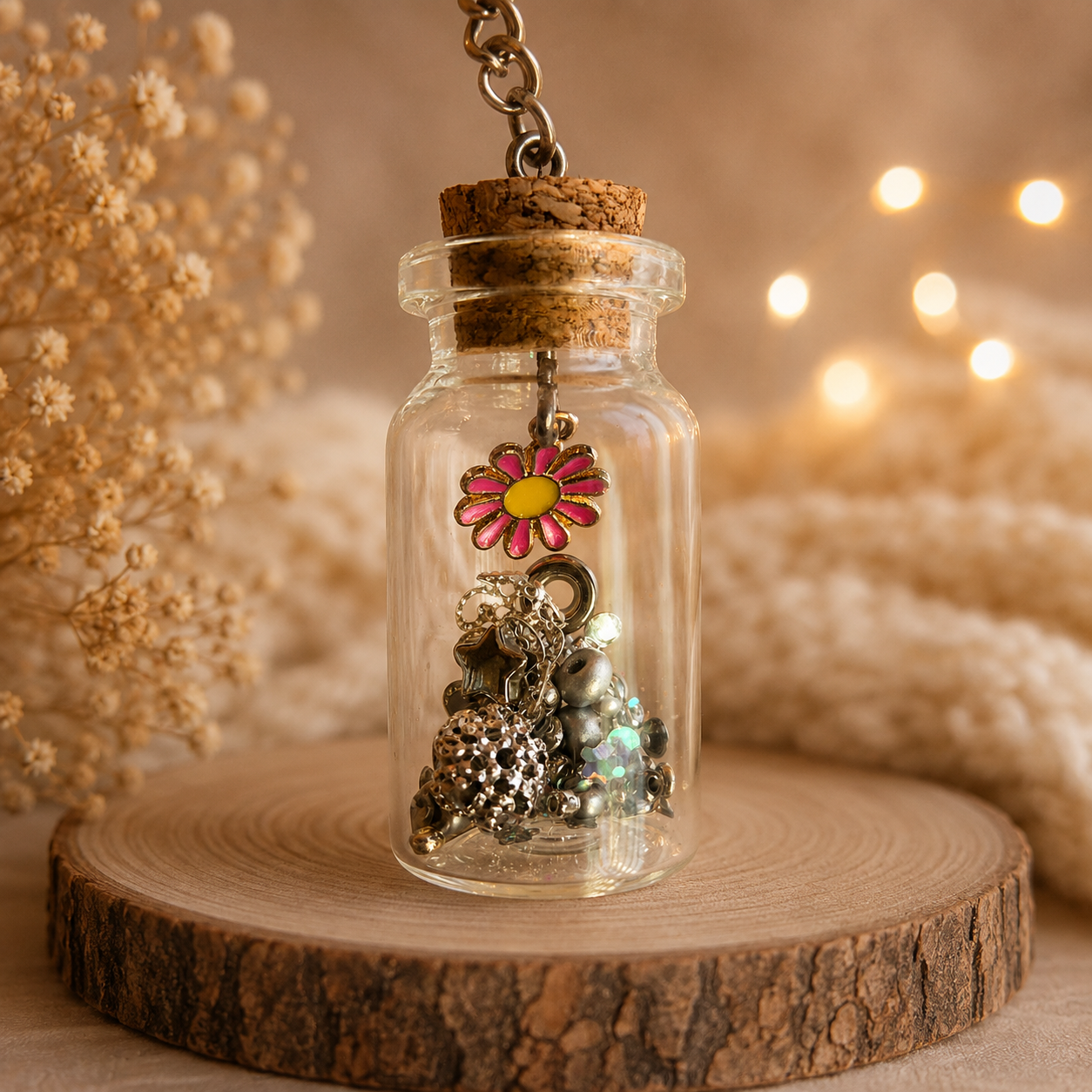 Schlüsselanhänger - "Glas/Blume/Silber"