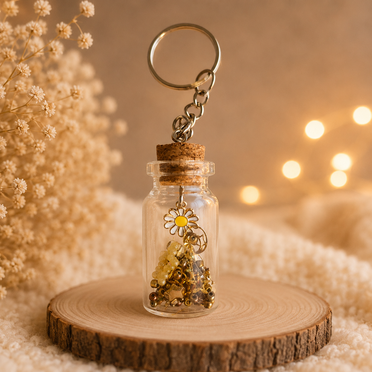 Schlüsselanhänger - "Glas/Blume/Gold"