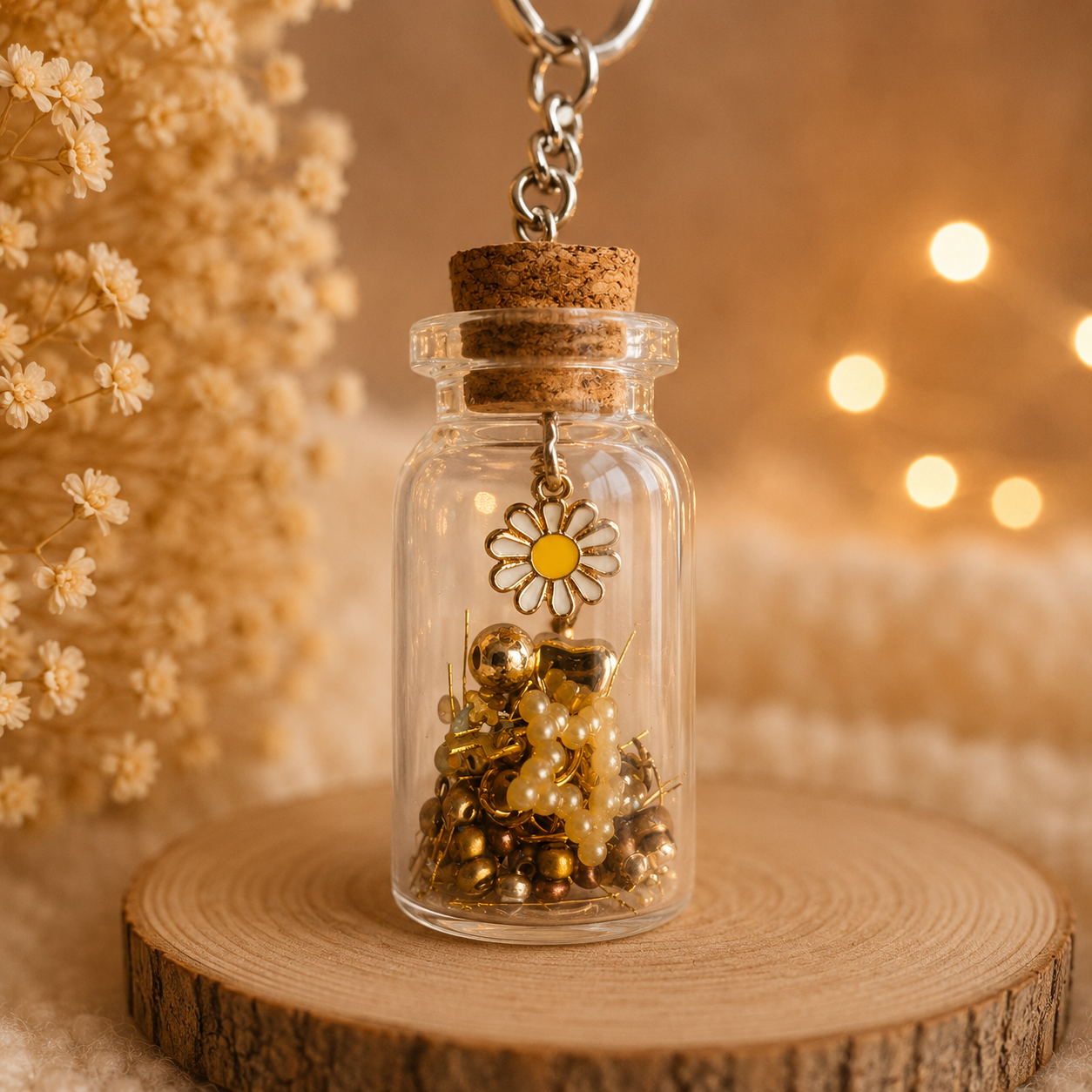Schlüsselanhänger - "Glas/Blume/Gold"