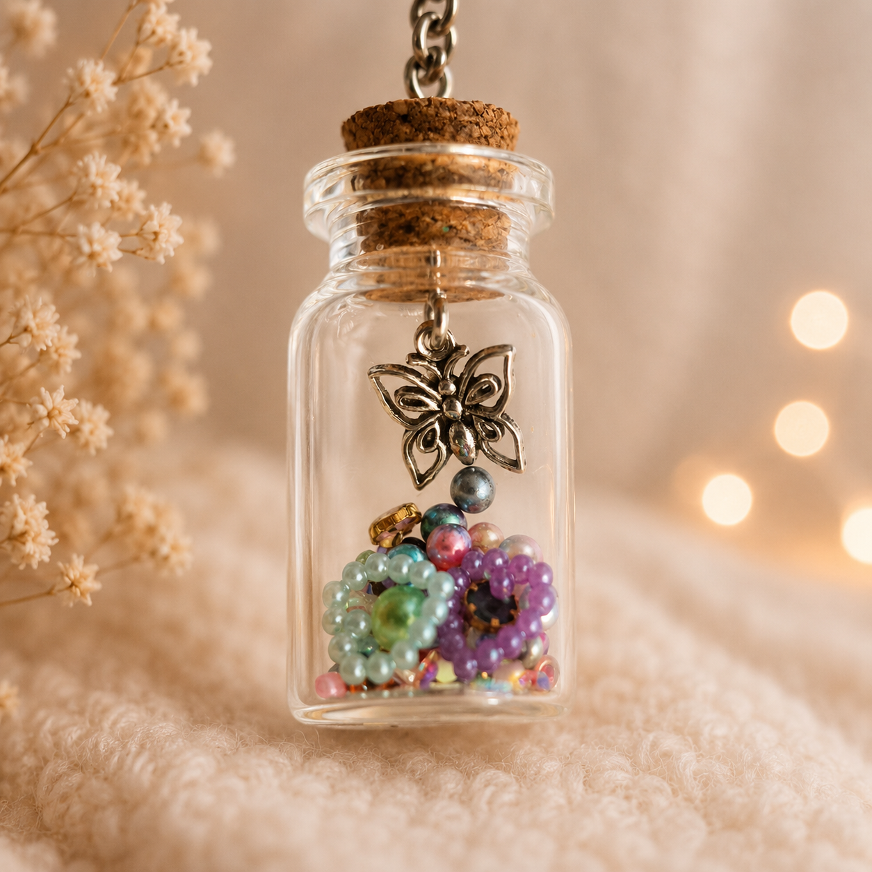 Schlüsselanhänger - "Glas/Schmetterling/Bunt"