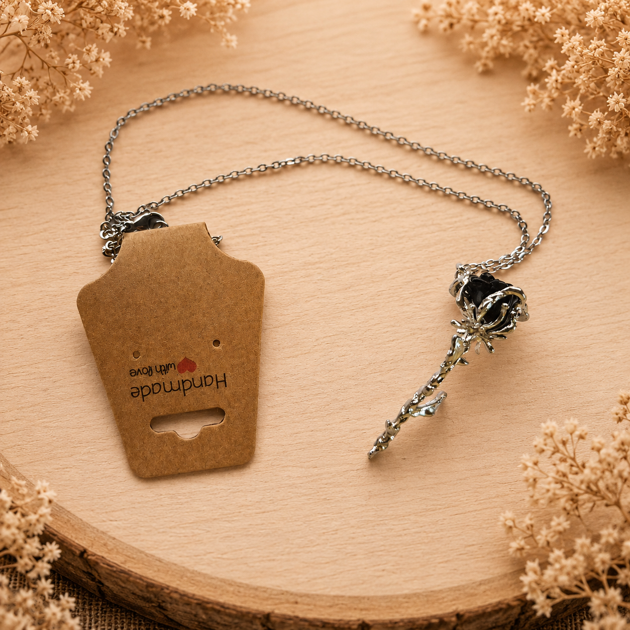 Stainless steel necklace ‘Rose/Black’