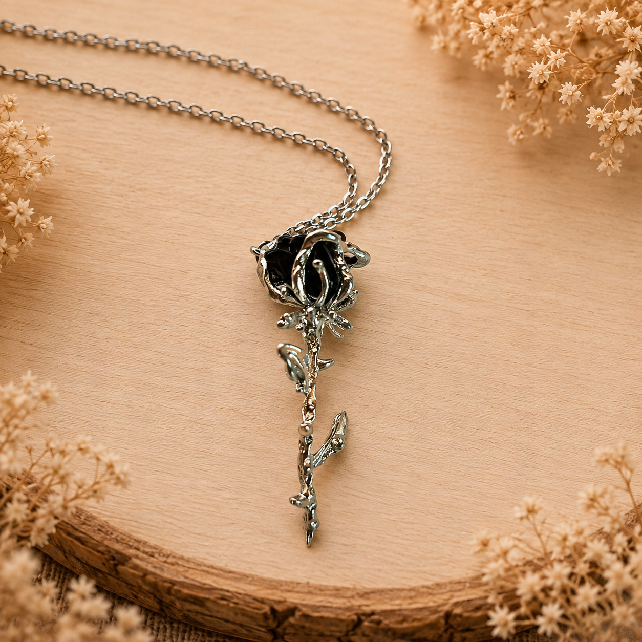 Stainless steel necklace ‘Rose/Black’