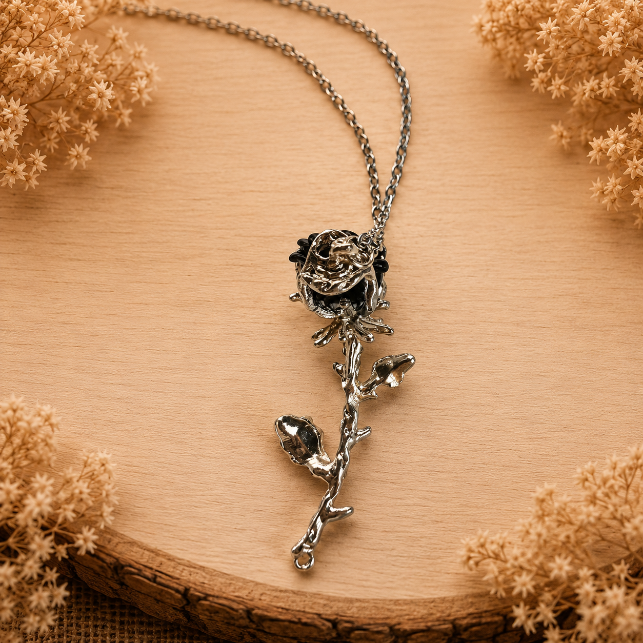 Stainless steel necklace ‘Rose/Black’