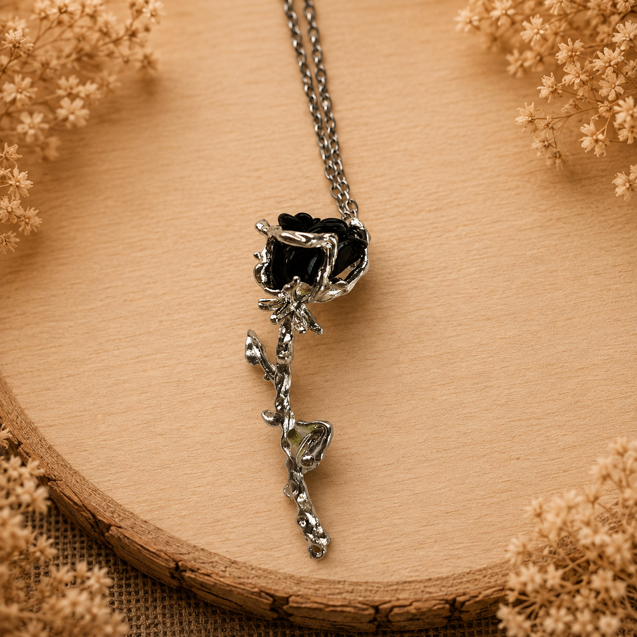 Stainless steel necklace ‘Rose/Black’