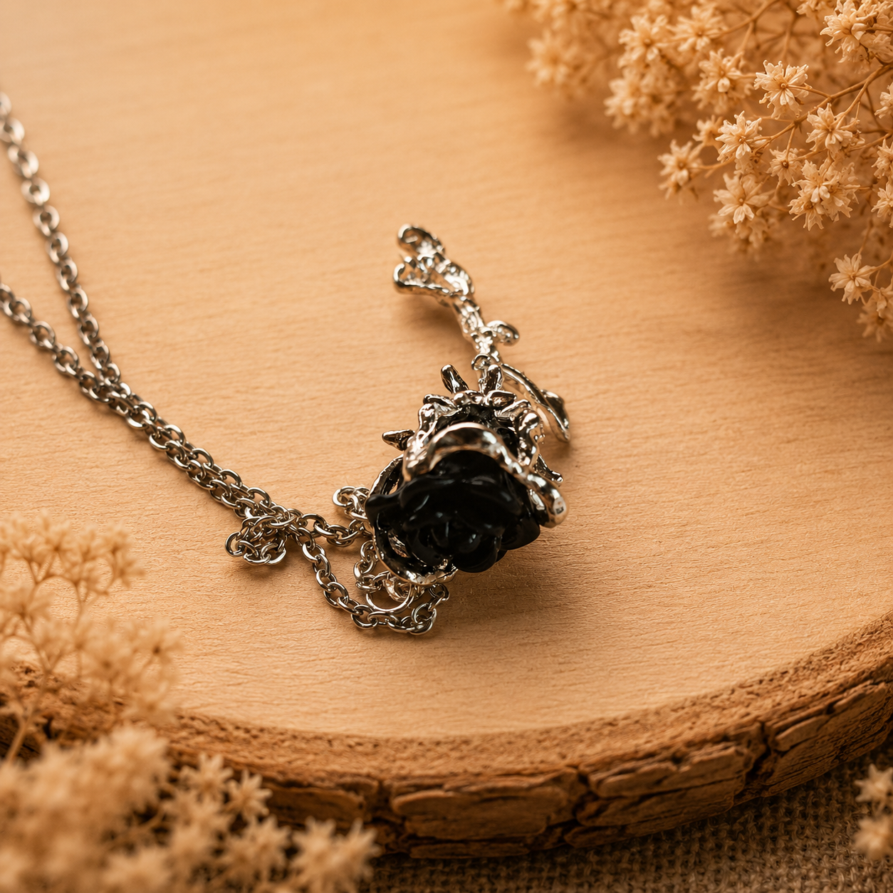 Stainless steel necklace ‘Rose/Black’