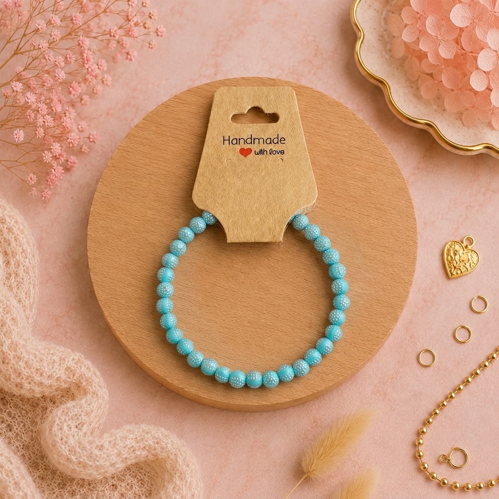 Bracelet en perles de plastique - « Bleu/points argentés » taille 17