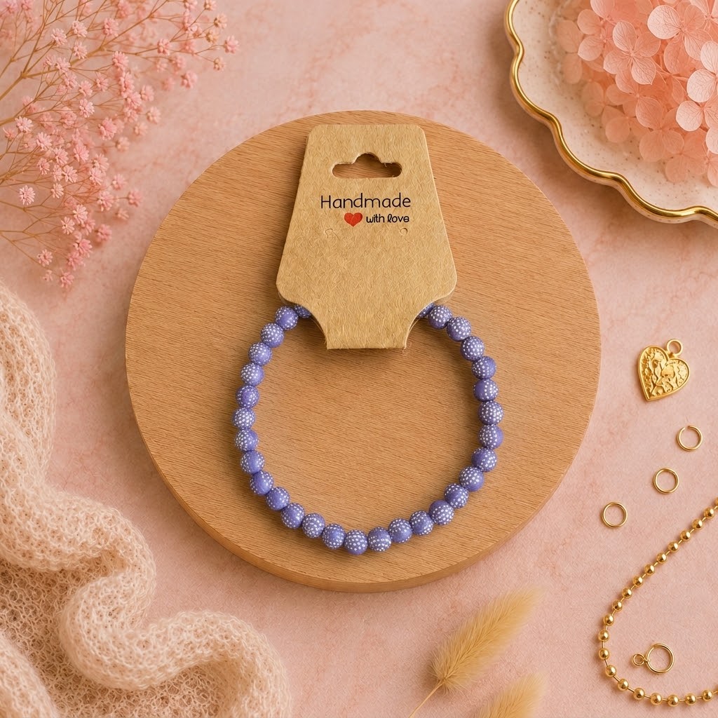 Bracelet en perles de plastique - « Violet/points argentés » taille 19