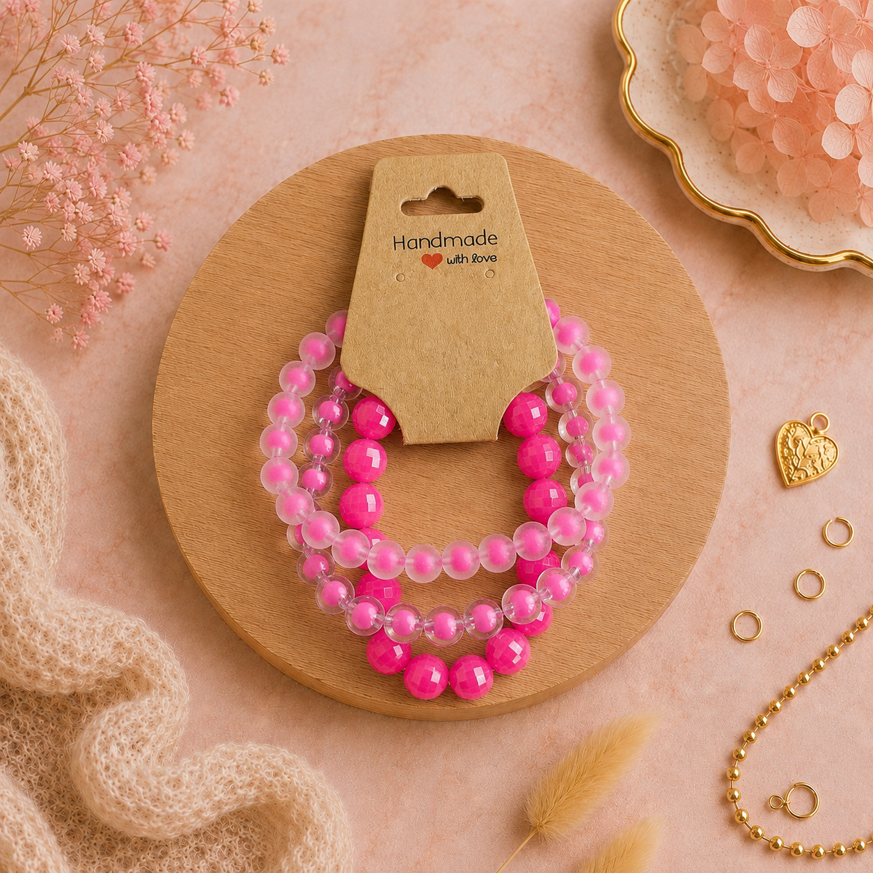 Kunststoffperlenarmbänder - "Pink/3er-Set" Gr. 16
