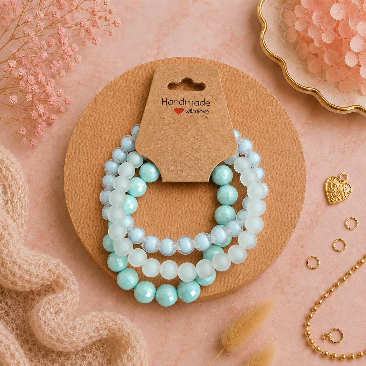 Bracelets en perles de plastique - « Bleu clair / lot de 3 » taille 17