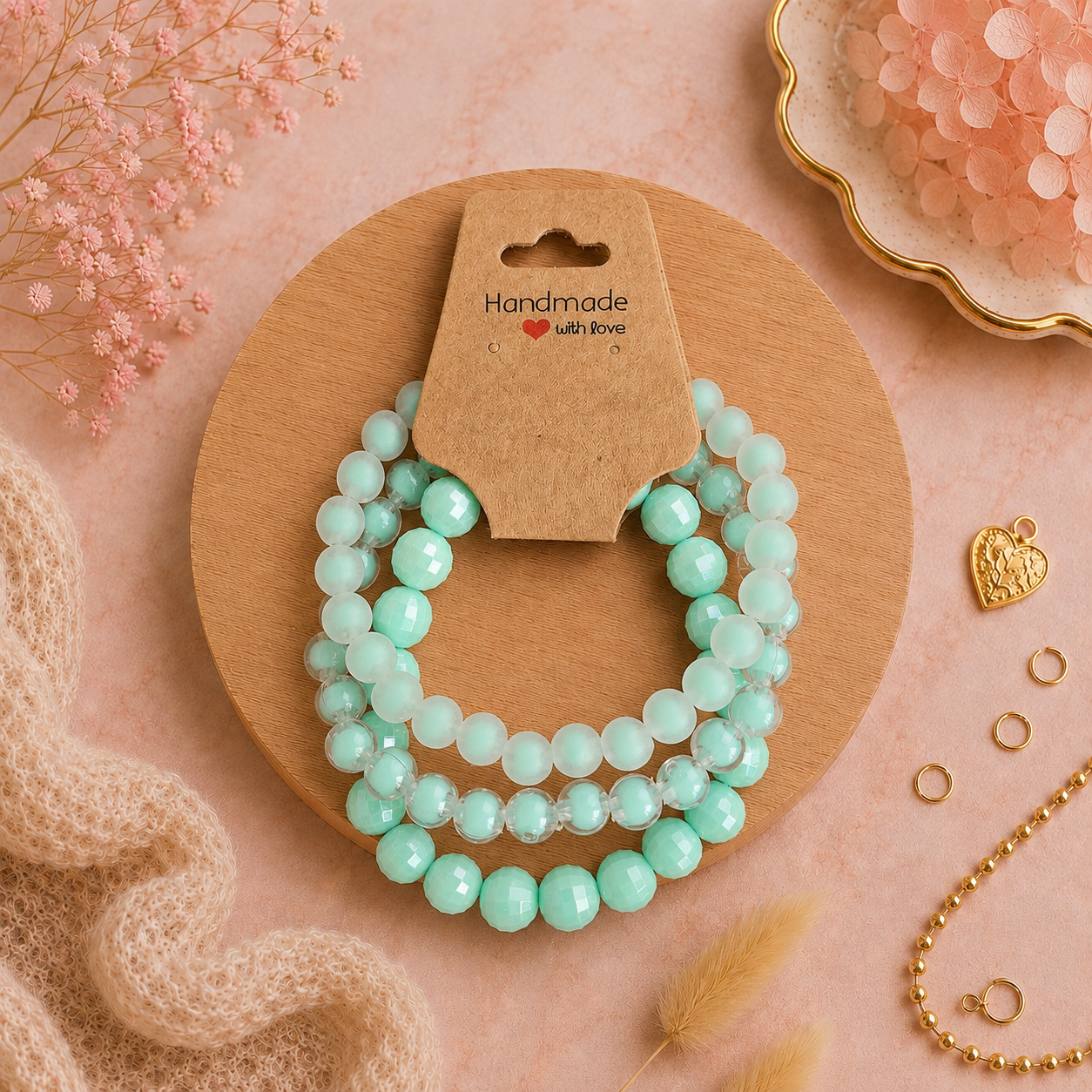 Kunststoffperlenarmbänder - "Mint/3er-Set" Gr. 18