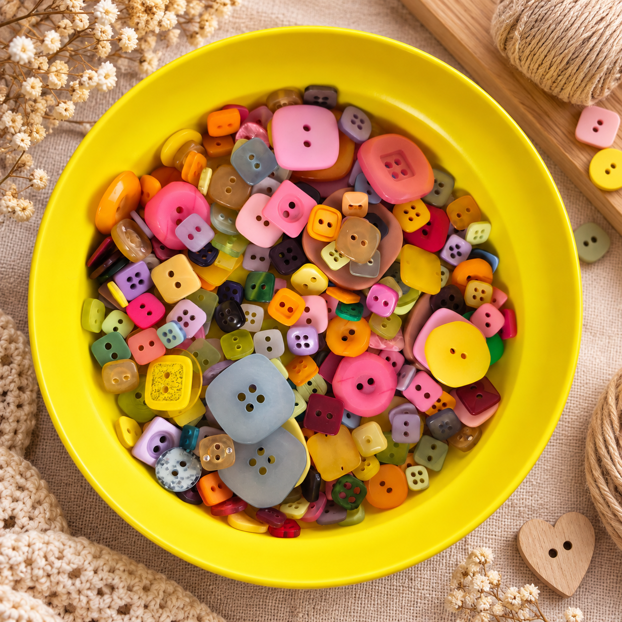 Boutons en plastique « Mélange coloré / Carrés »
