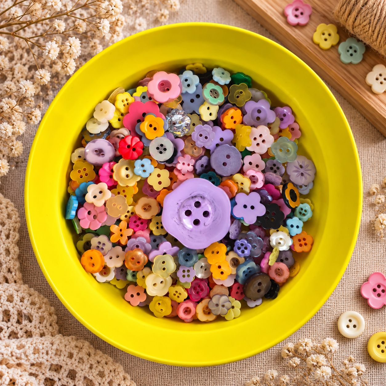 Boutons en plastique « Mélange coloré / Fleurs »
