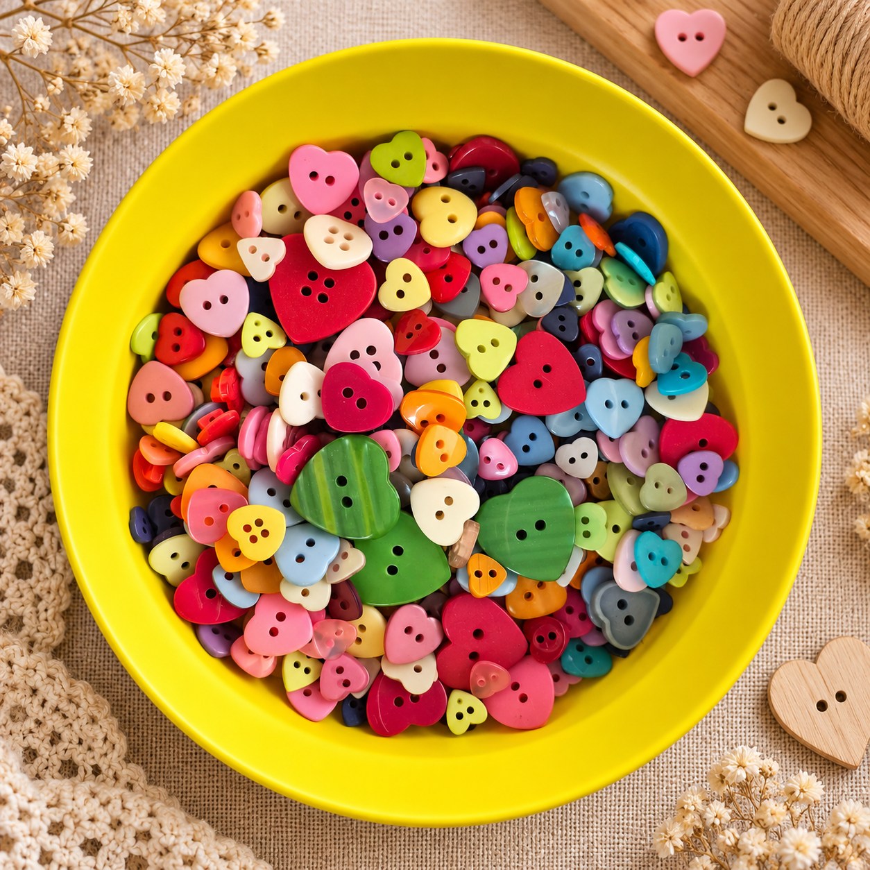Boutons en plastique « Mélange coloré / Cœurs »
