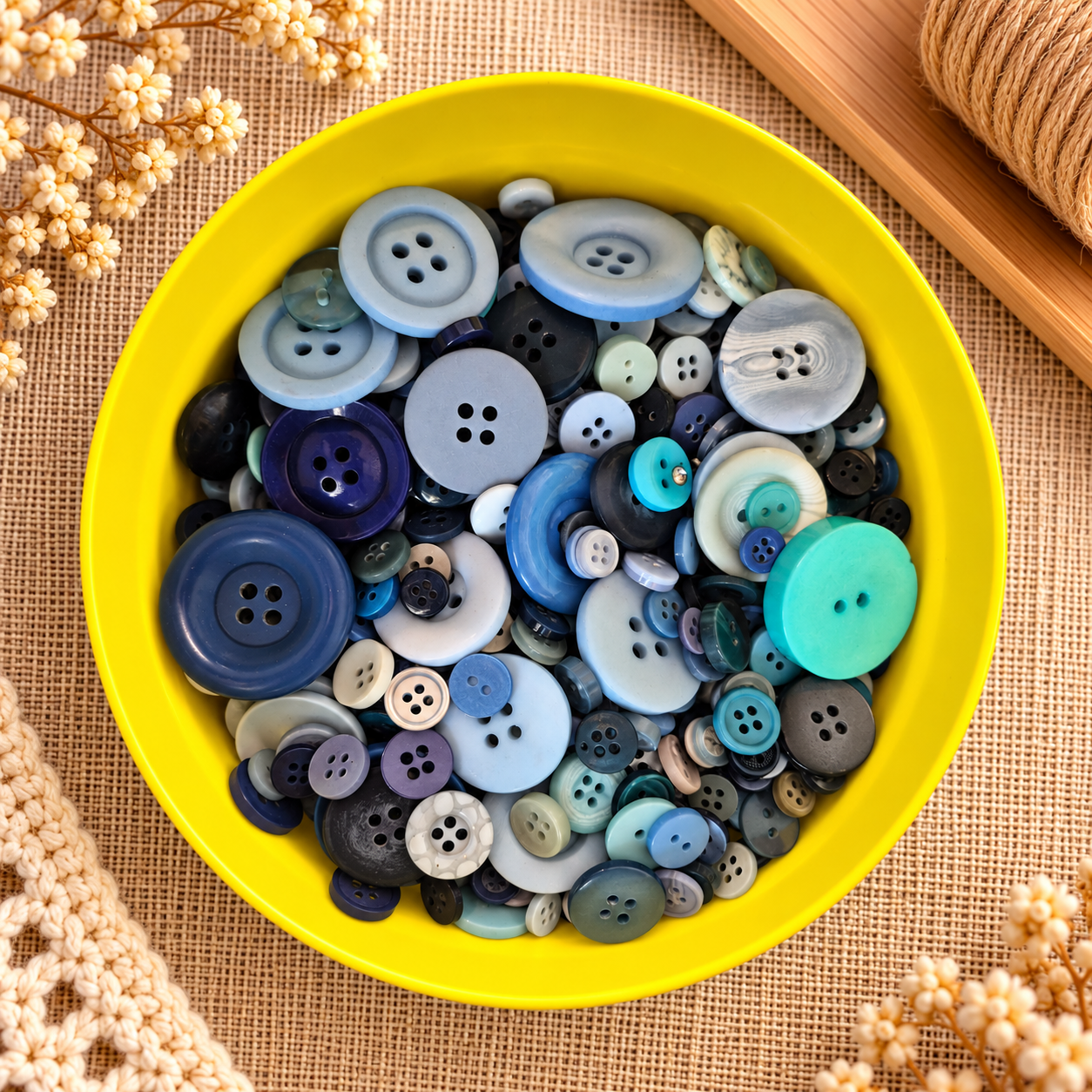 Boutons en plastique « Mélange bleu / Ronds »