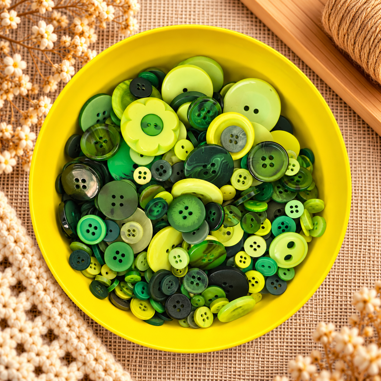 Boutons en plastique « Mélange vert / Ronds »
