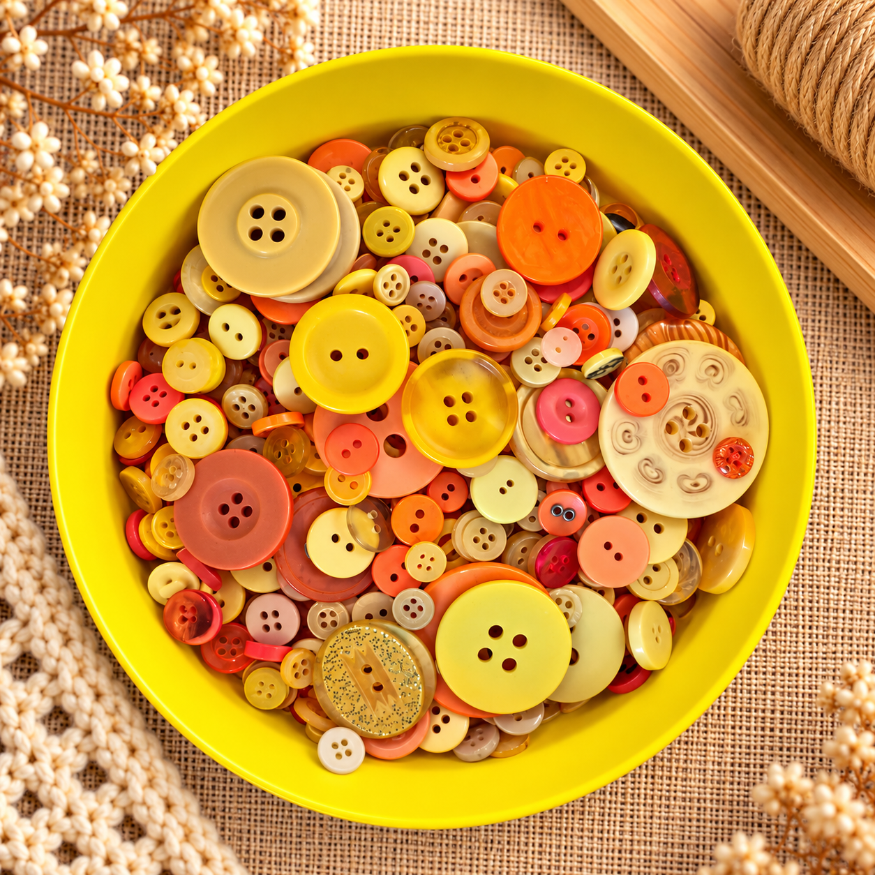 Boutons en plastique « Mélange jaune / Ronds »