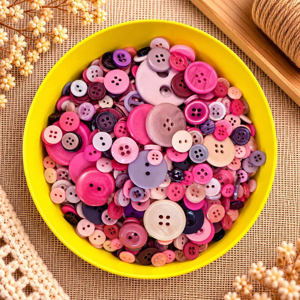 Boutons en plastique « Mélange rose-violet / ronds »