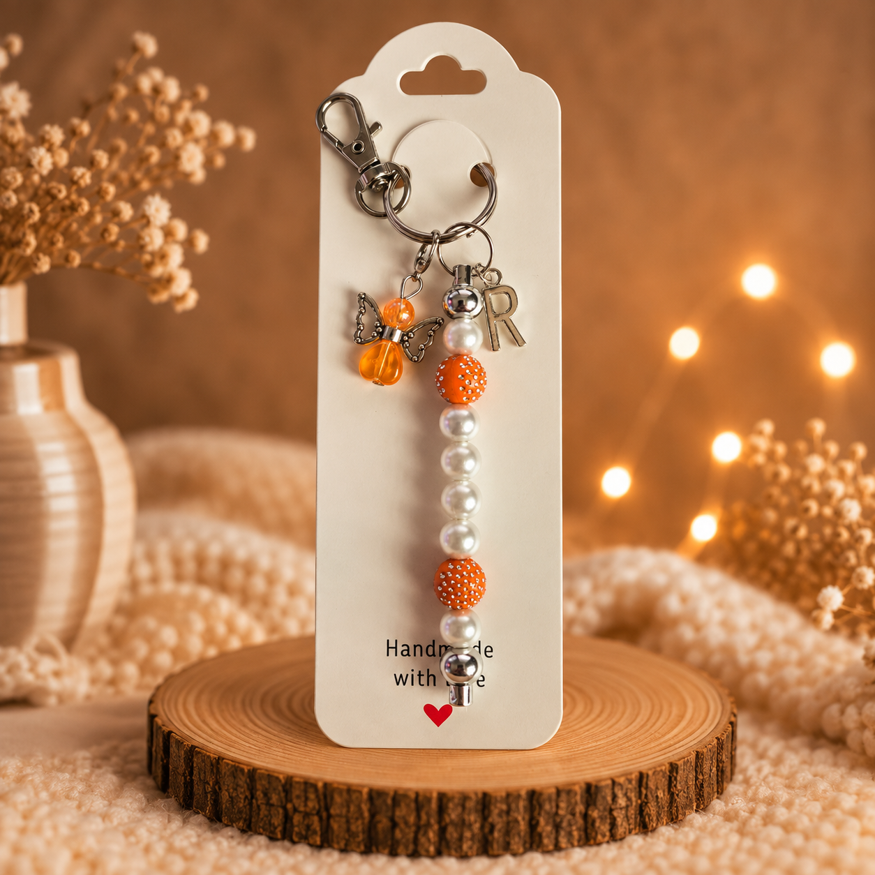 Schlüsselanhänger - "Schutzengel Orange mit Wunschbuchstabe"