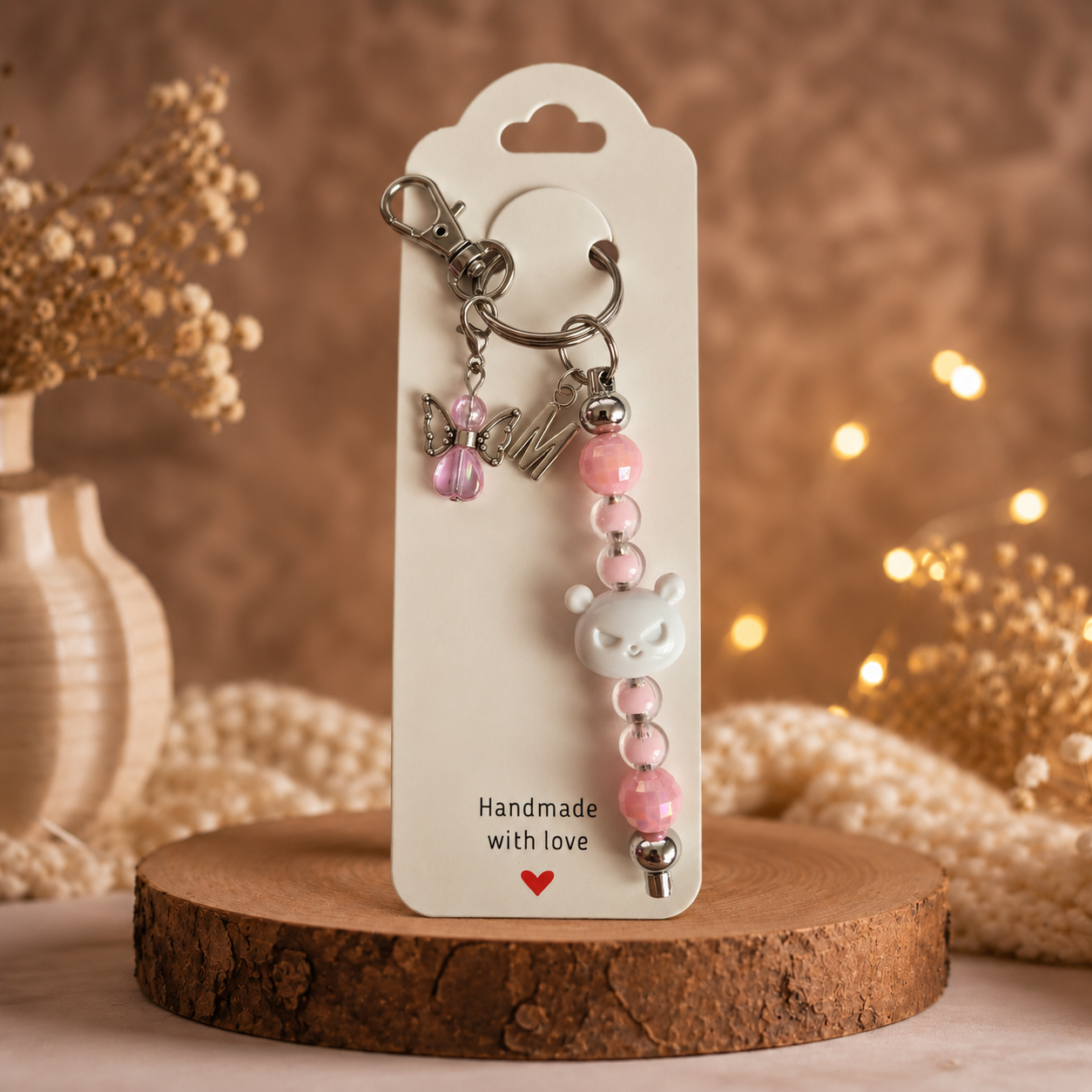 Schlüsselanhänger - "Schutzengel Rosa mit Wunschbuchstabe"