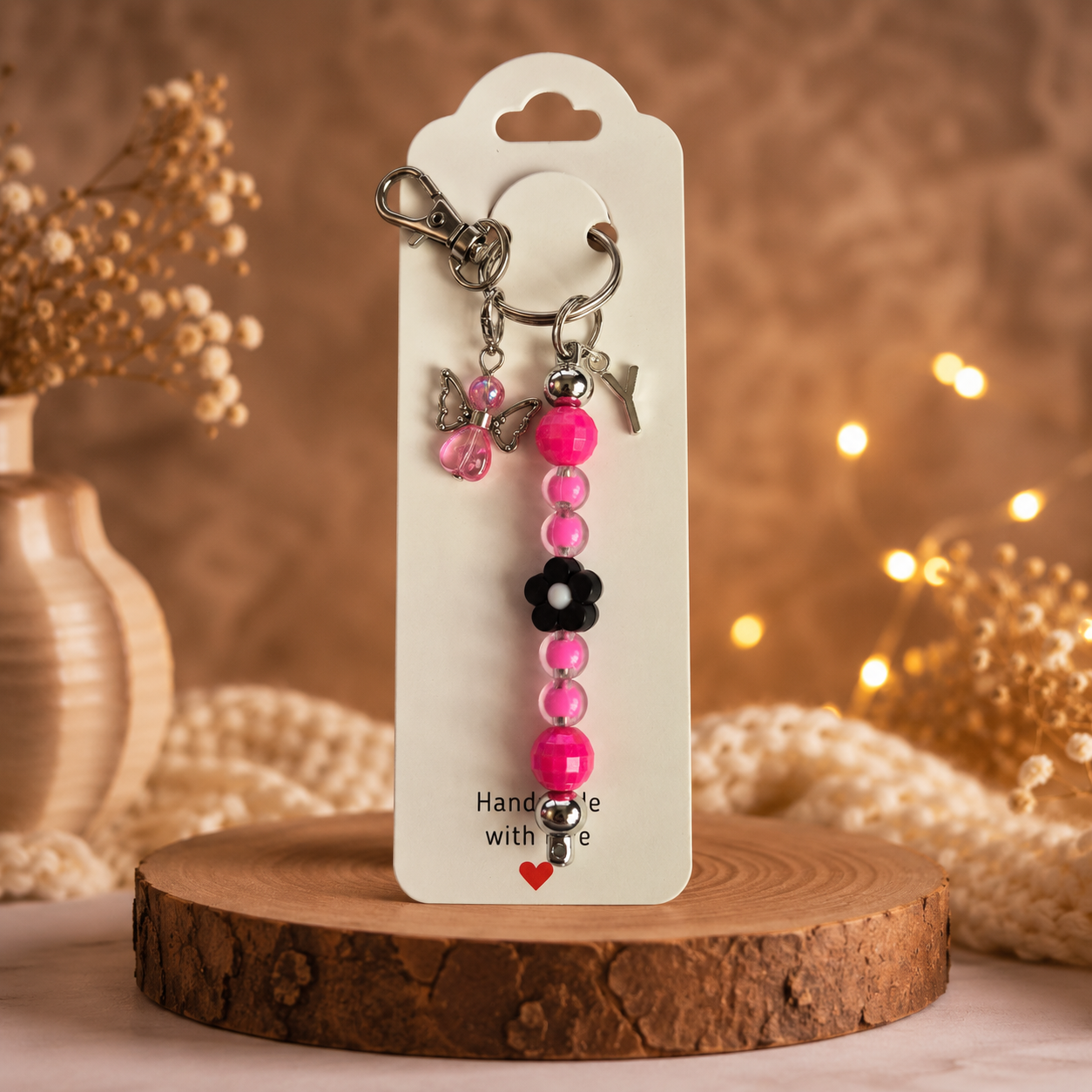 Schlüsselanhänger - "Schutzengel Pink mit Wunschbuchstabe"